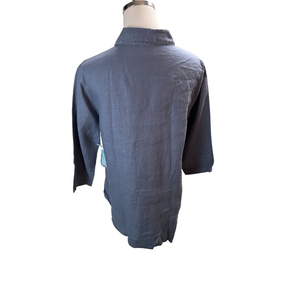 CMC Top Women's Size Medium Gray Color Me Cotton Button Up 100% Linen - Picture 3 of 7
